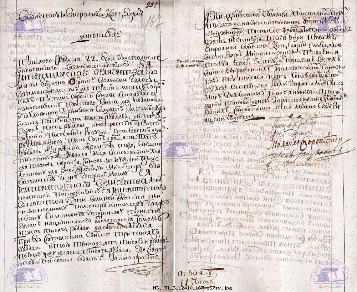 донесення представників генеральної старшини генеральній військовій канцелярії щодо фінансування виборів гетьмана у м. глухові